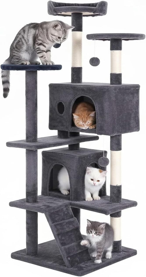 Ashy Grey Cat Tree Tower 139cm Multi Level Condo with Scratching Posts