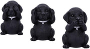 Three Wise Labrador Dog Figurines Resin 8.5cm Black Ornament Cute Home Gift