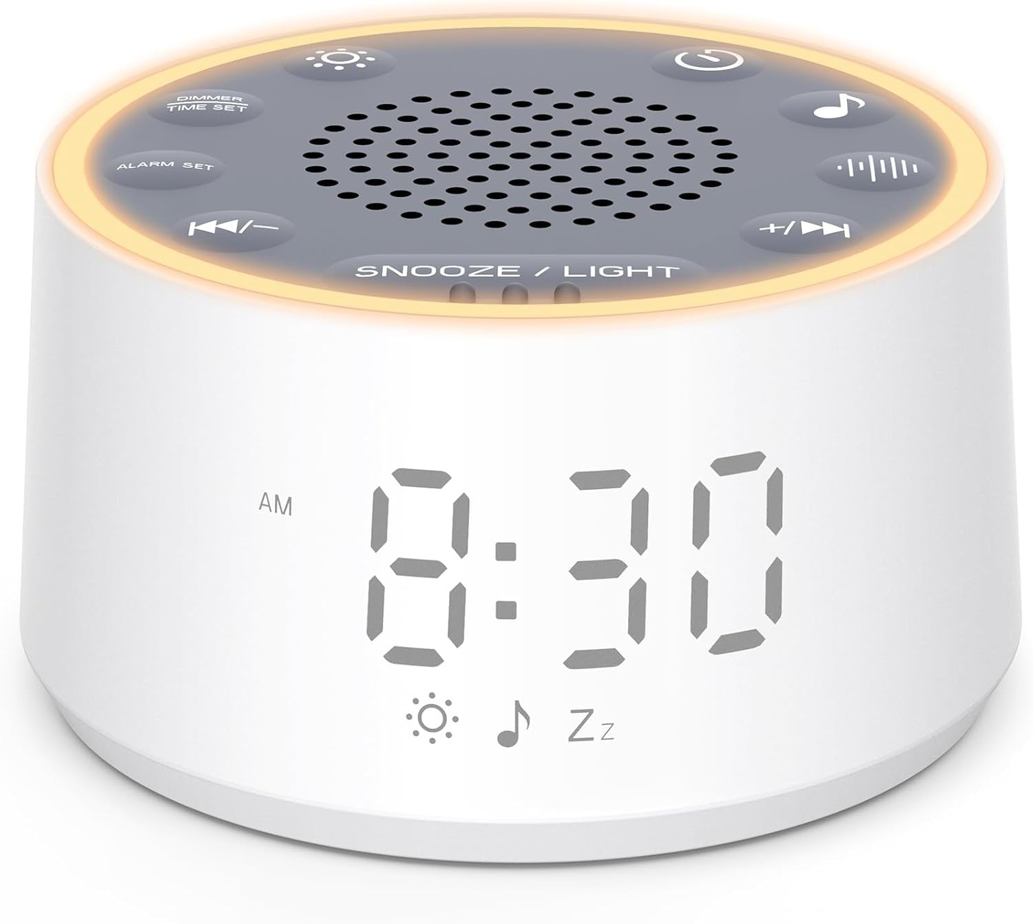 White Noise Machine Alarm Clock Night Light Baby Adult Sleep Aid