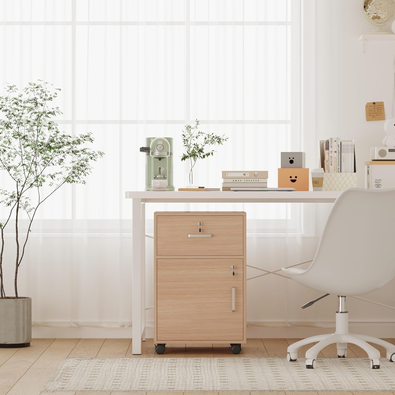 Walnut Locking Mobile File Cabinet Drawer Door Under Desk Storage