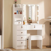 Modern Dressing Table Vanity Set Makeup Desk Mirror Stool Drawers Storage