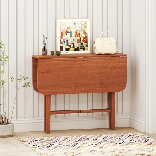 Folding Drop Leaf Dining Table 4 Seater Space Saving Extendable Walnut