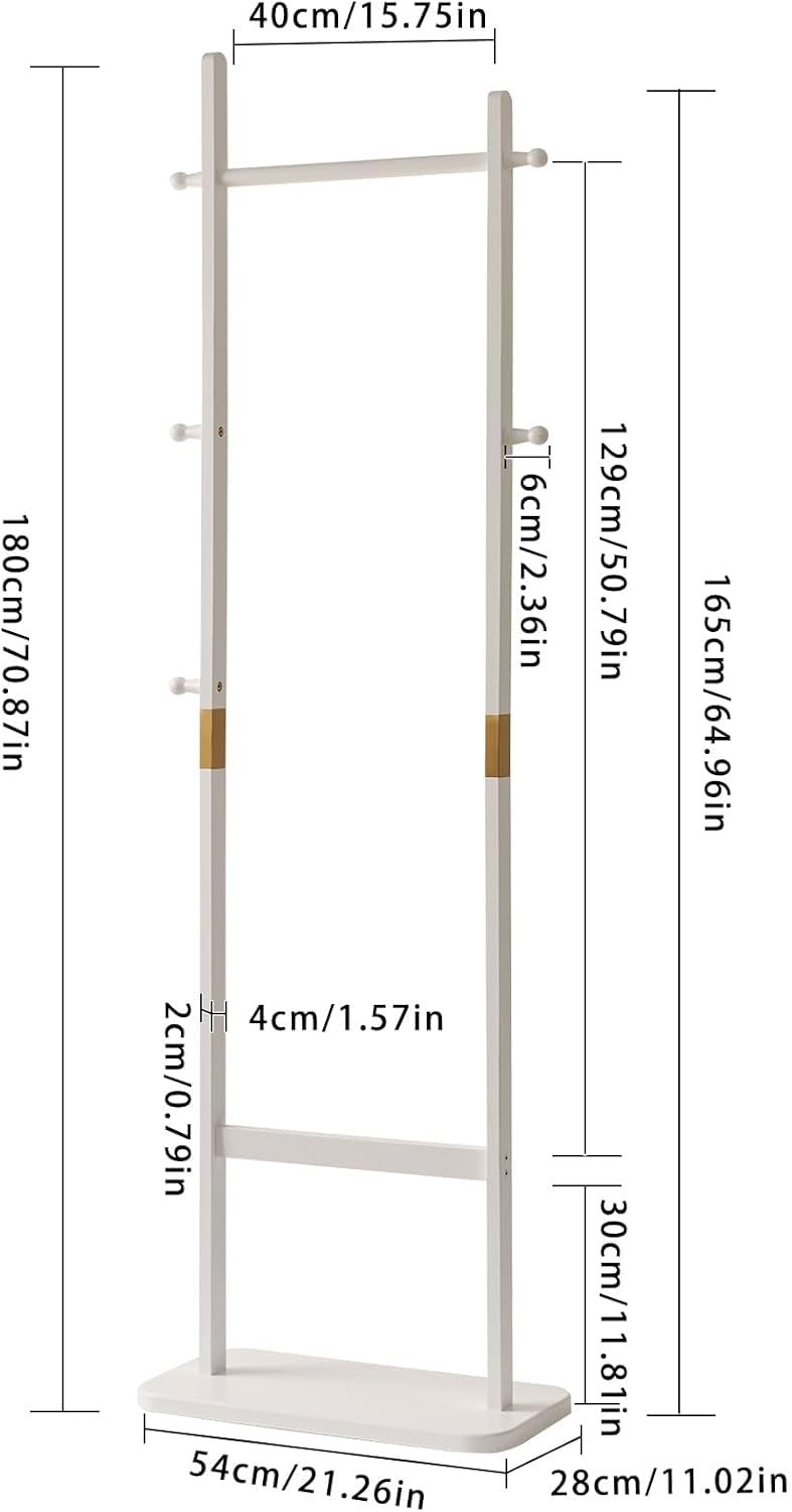 Modern Wooden Free Standing Coat Rack 180cm 5 Hooks Organizer Hanger Stand