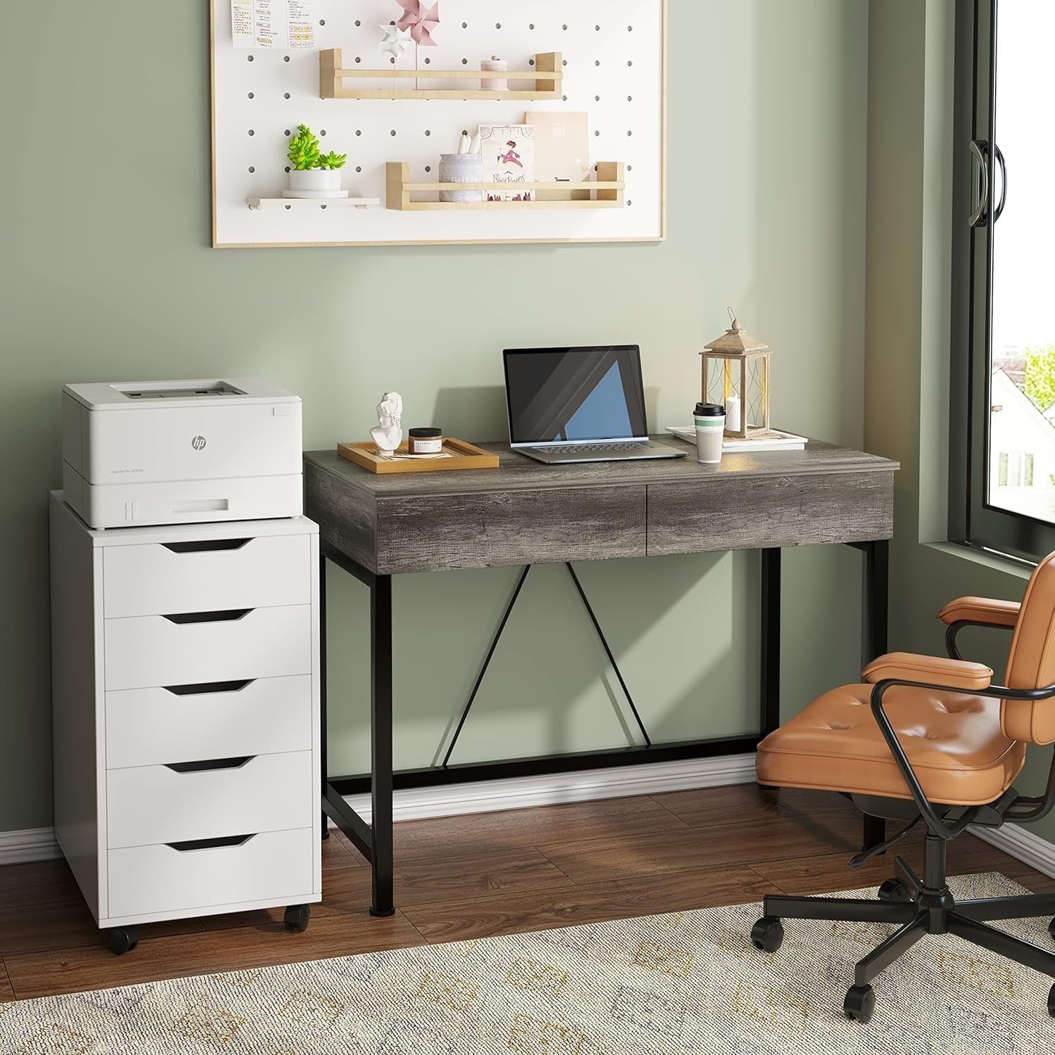 Modern Grey Oak Small Computer Desk 100cm with 2 Drawers & Storage
