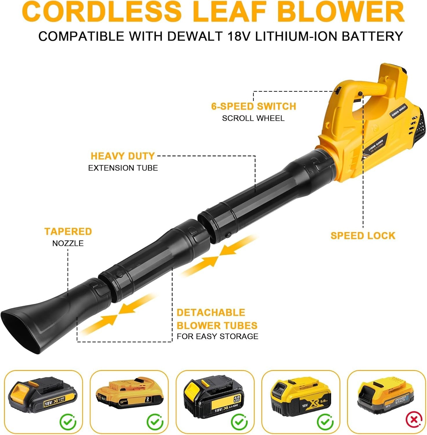 Cordless Leaf Blower 18V 6 Speed Handheld Air Duster Garden Cleaning