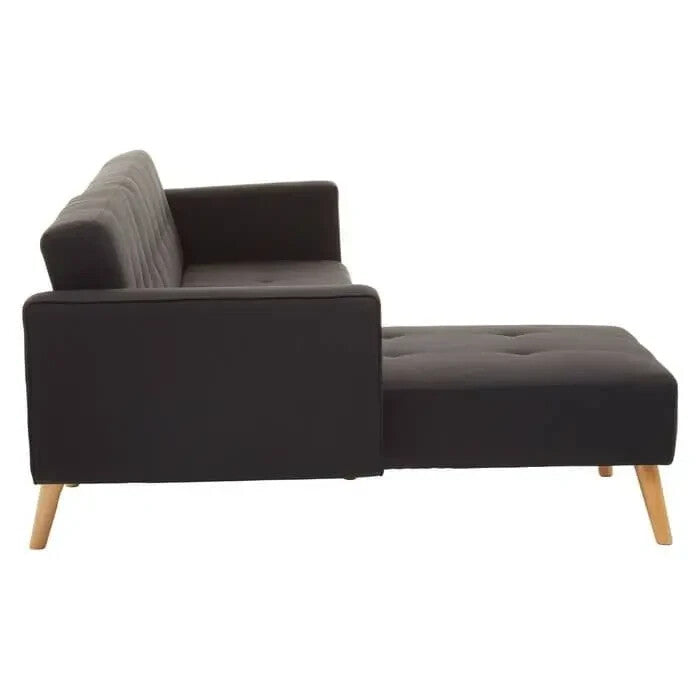 Modern Black Corner Sofa Bed Linen Upholstery w/ Oak Legs 3-Seater