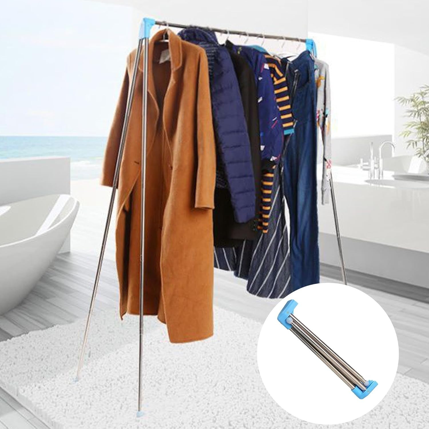 Portable Folding Clothes Rack Stainless Steel Retractable Silver