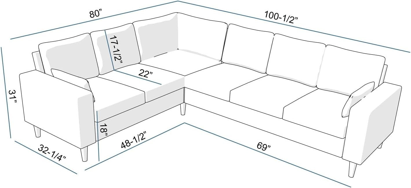 6 Seater L Shape Corner Sofa Brown Linen Modern Large 3+2 Lounge Couch