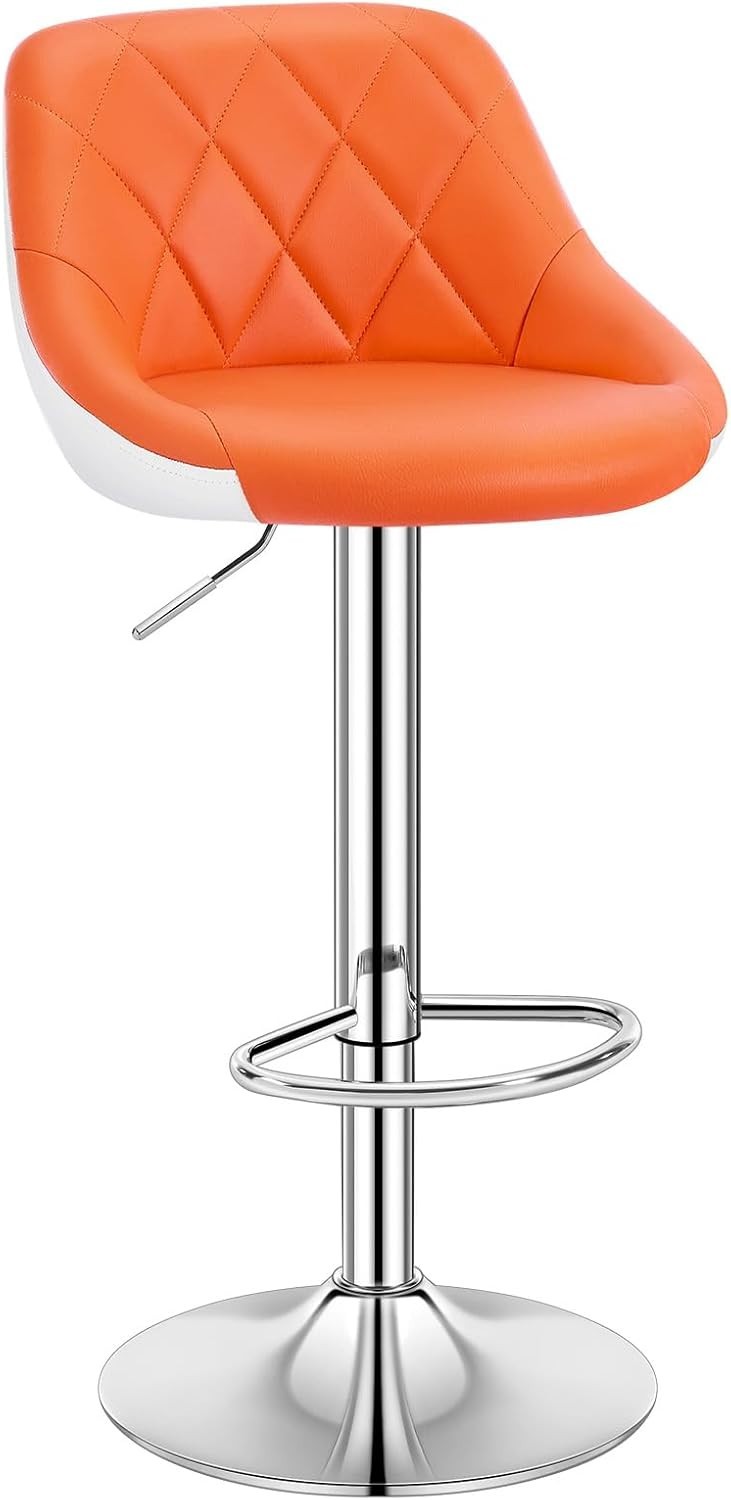 Orange+White Swivel Bar Stool – Adjustable PU Leather Seat with Footrest