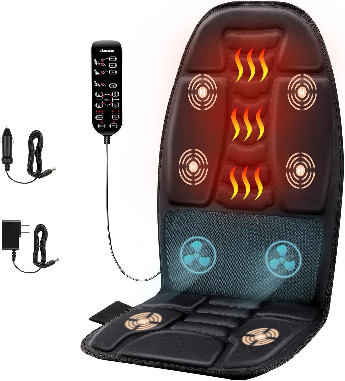 Back Massage Chair Pad Cooling Heat Vibration Seat Cushion Muscle Relief