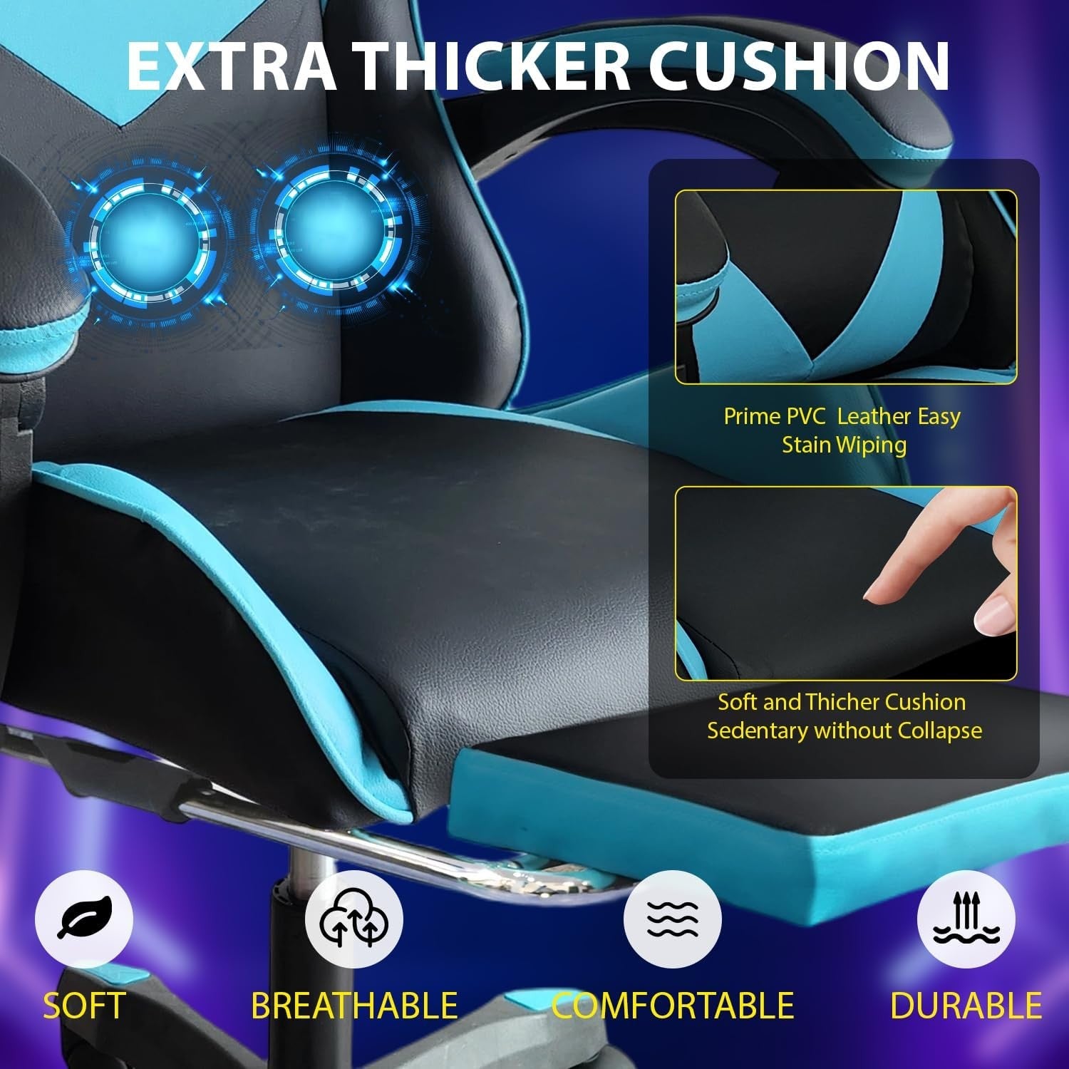 Gaming Chair with Lumbar Cushion, Headrest & Adjustable Office Chair with Footre