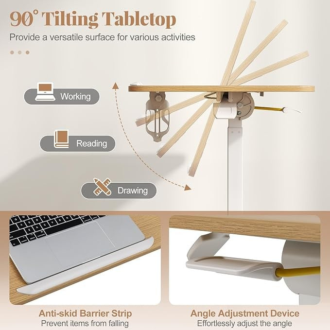Height Adjustable Folding Standing Desk with Wheels Tilting Top Cup Holder