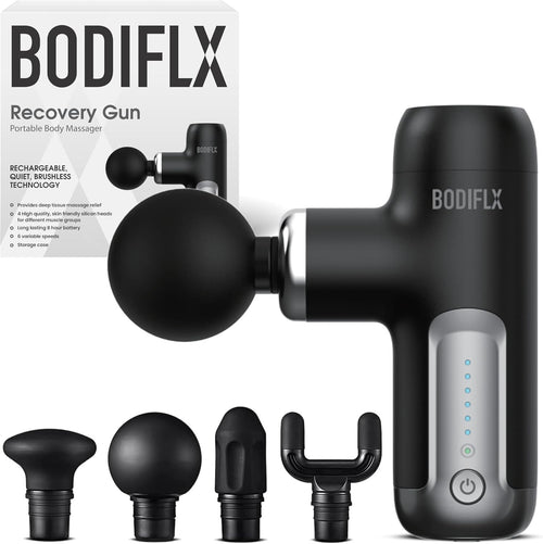 Quiet Mini Massage Gun Deep Tissue Muscle Relief 6 Speed Cordless 4 Heads
