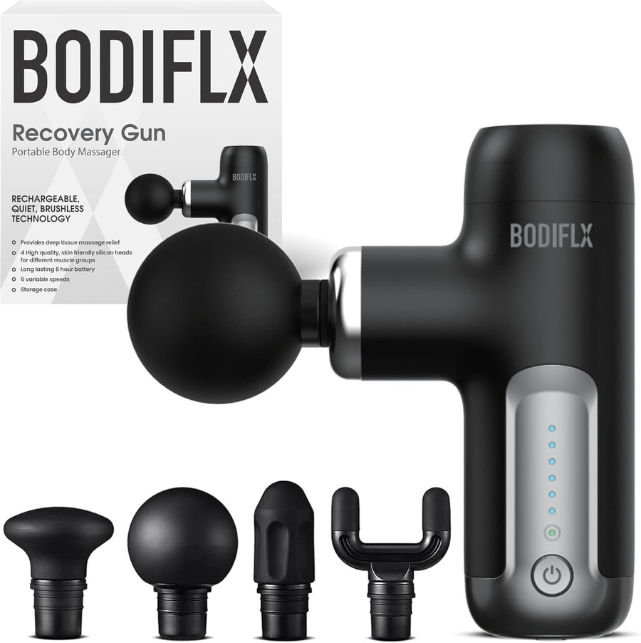 Quiet Mini Massage Gun Deep Tissue Muscle Relief 6 Speed Cordless 4 Heads