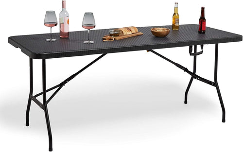 6ft Folding Garden Dining Table Rattan Effect Weatherproof Outdoor