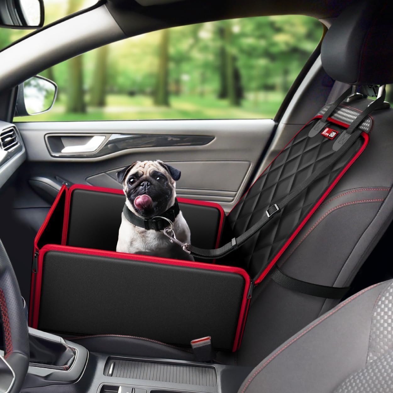 2 in 1 Dog Car Seat Booster Bed Waterproof Travel Cover Black Red