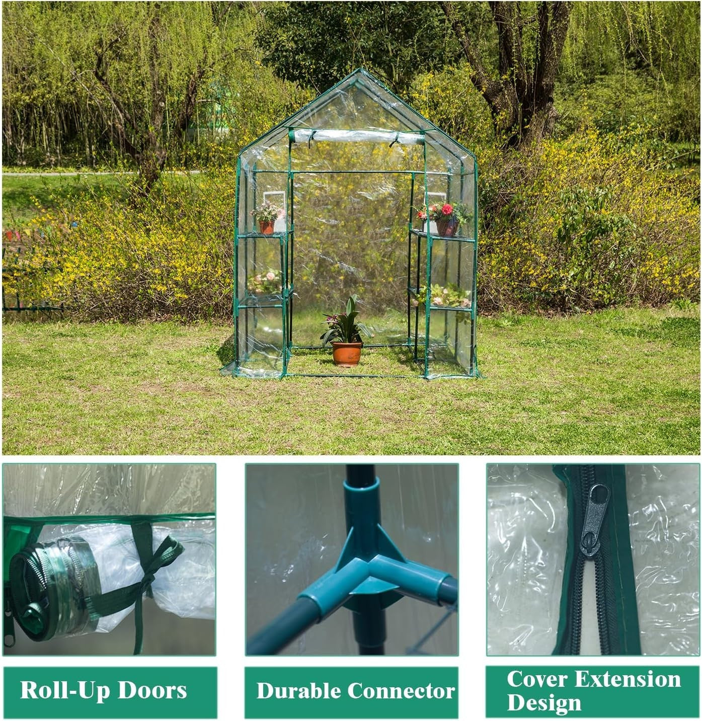 Walk-In 3 Tier 6 Shelf Greenhouse | Heavy-Duty PVC Cover Metal Frame Garden