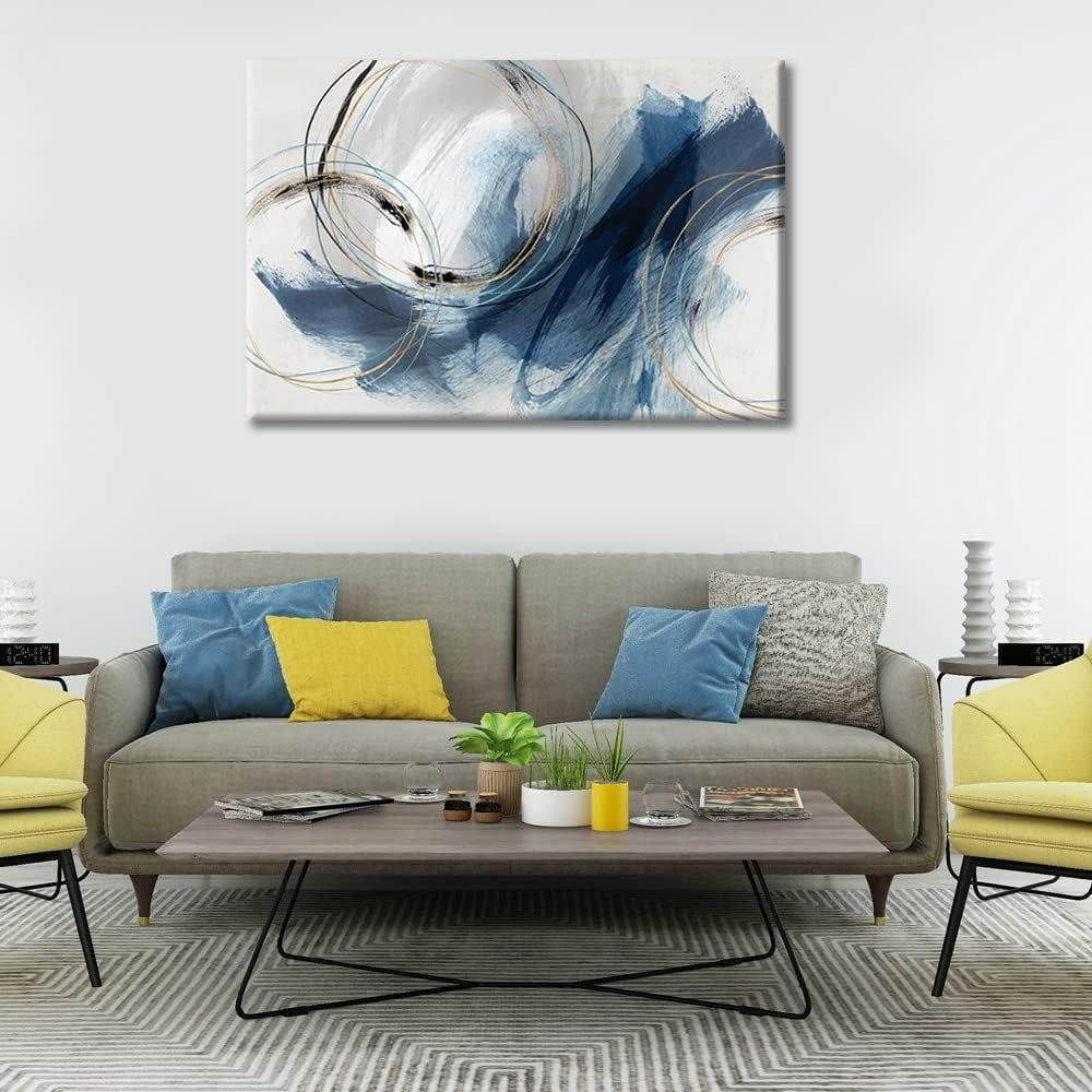 Blue Abstract Canvas Wall Art 16x24in Modern Unframed