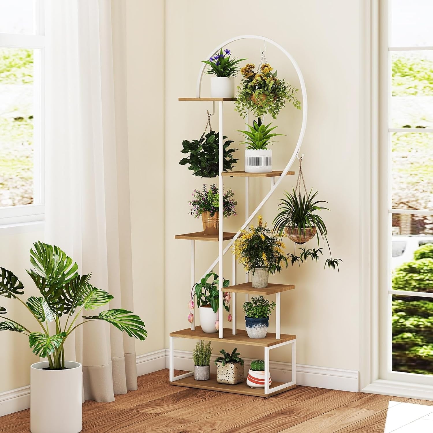6 Tier Tall Metal Plant Stand Indoor Outdoor Heart Shape Ladder Flower Shelf