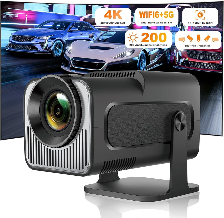 Android Mini Projector WiFi 6 Bluetooth 4K Ready 180° Rotating HD