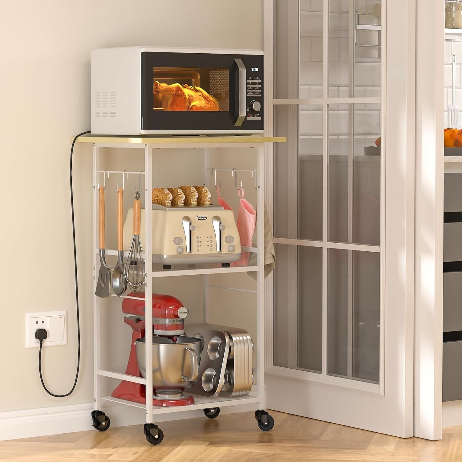 Rolling Microwave Cart 3 Tier Kitchen Storage Trolley Adjustable Wheels