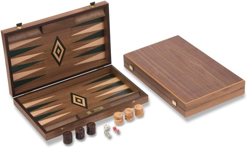 Large Walnut Backgammon Set Luxury Wooden Foldable Board Game 48cm