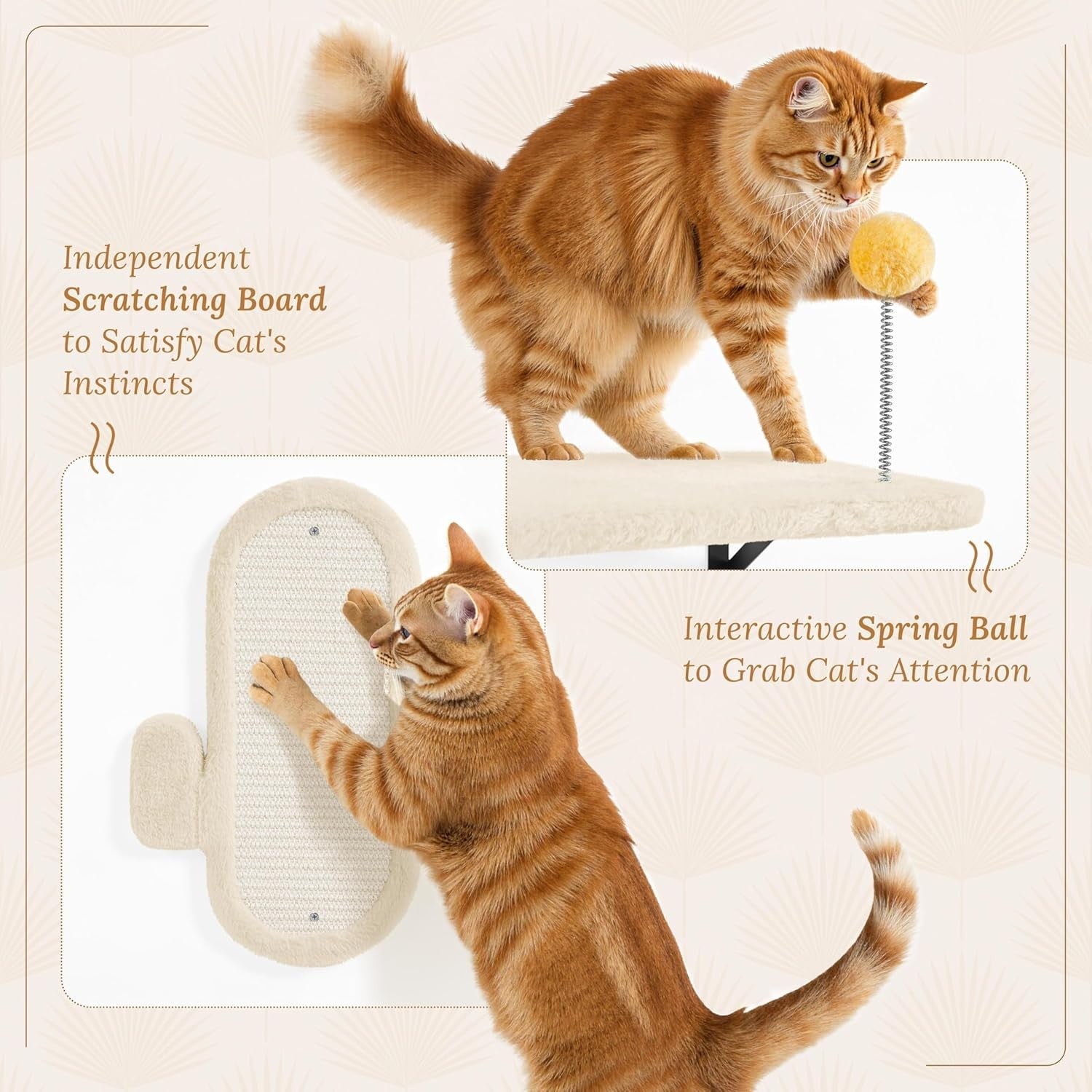 Wall Mounted Cat Shelves Climbing Set with Scratching Posts Perches Beige
