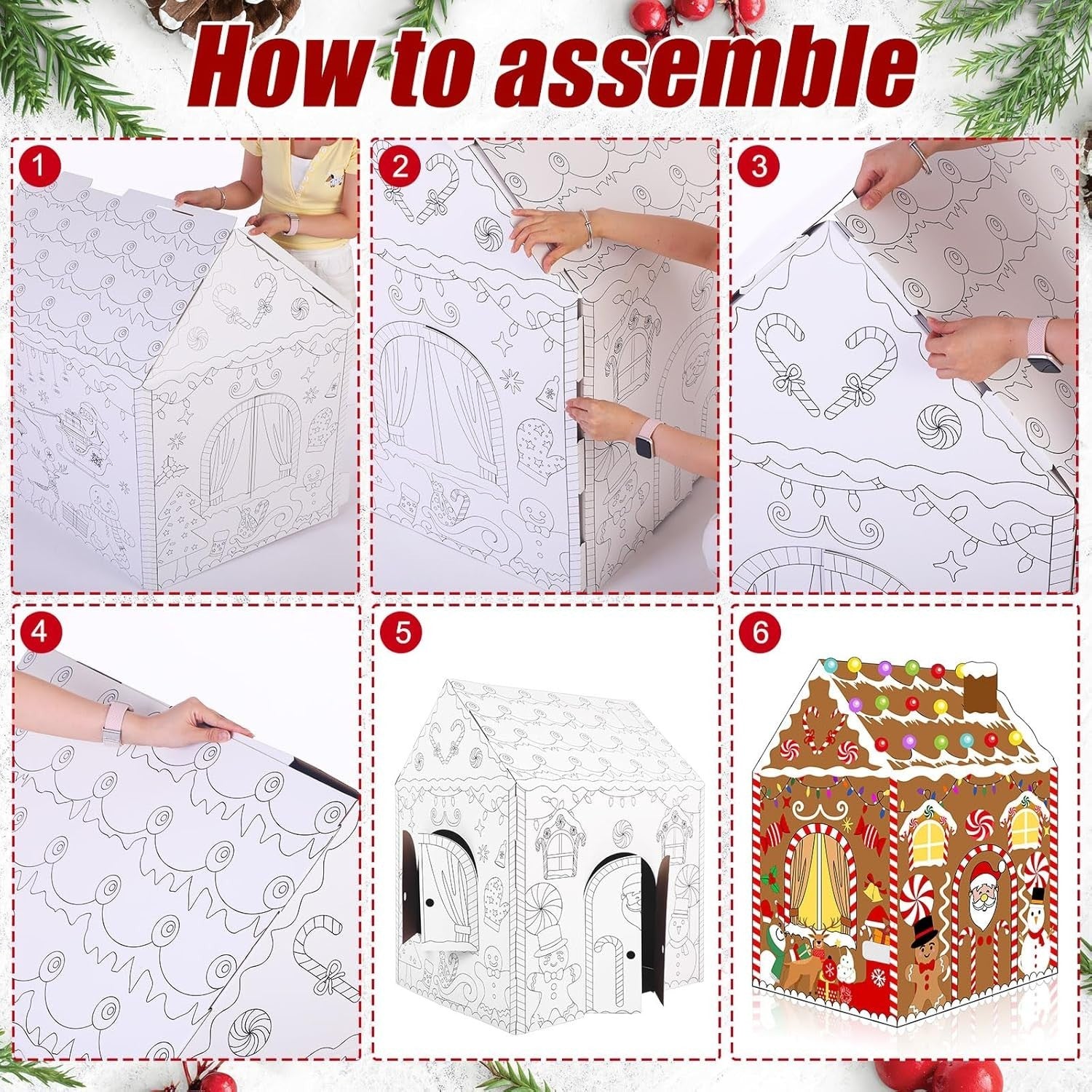 Christmas DIY Gingerbread Cardboard Playhouse Kids Colour In Fort