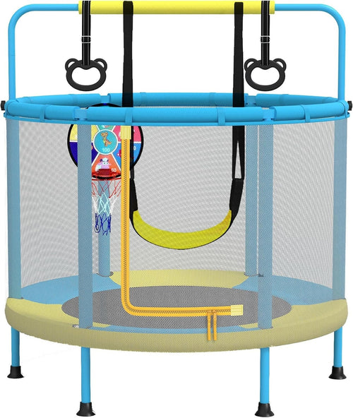4-In-1 Kids Trampoline with Swing Bars Hoops Indoor Outdoor Playset