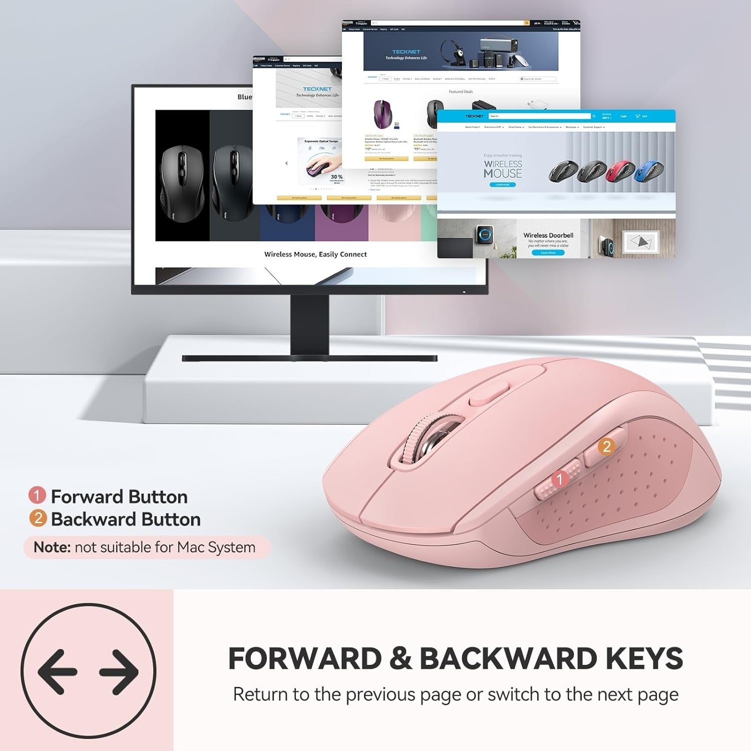 Silent Bluetooth Mouse 4000 DPI Dual Mode Long Battery Ergonomic Pink