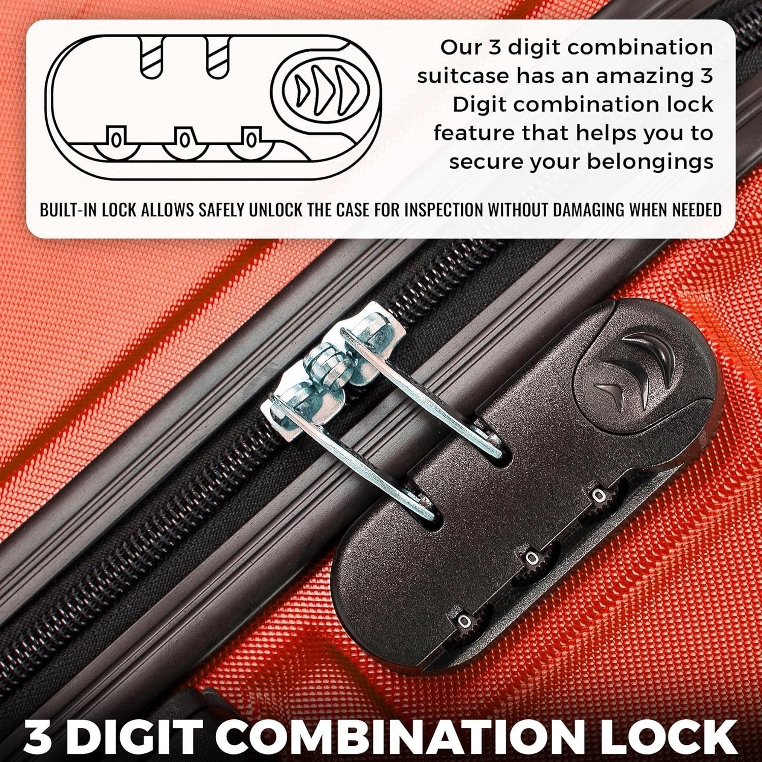 24'' Medium ABS Check In Suitcase Lightweight 4 Wheel Spinner 3 Digit Lock