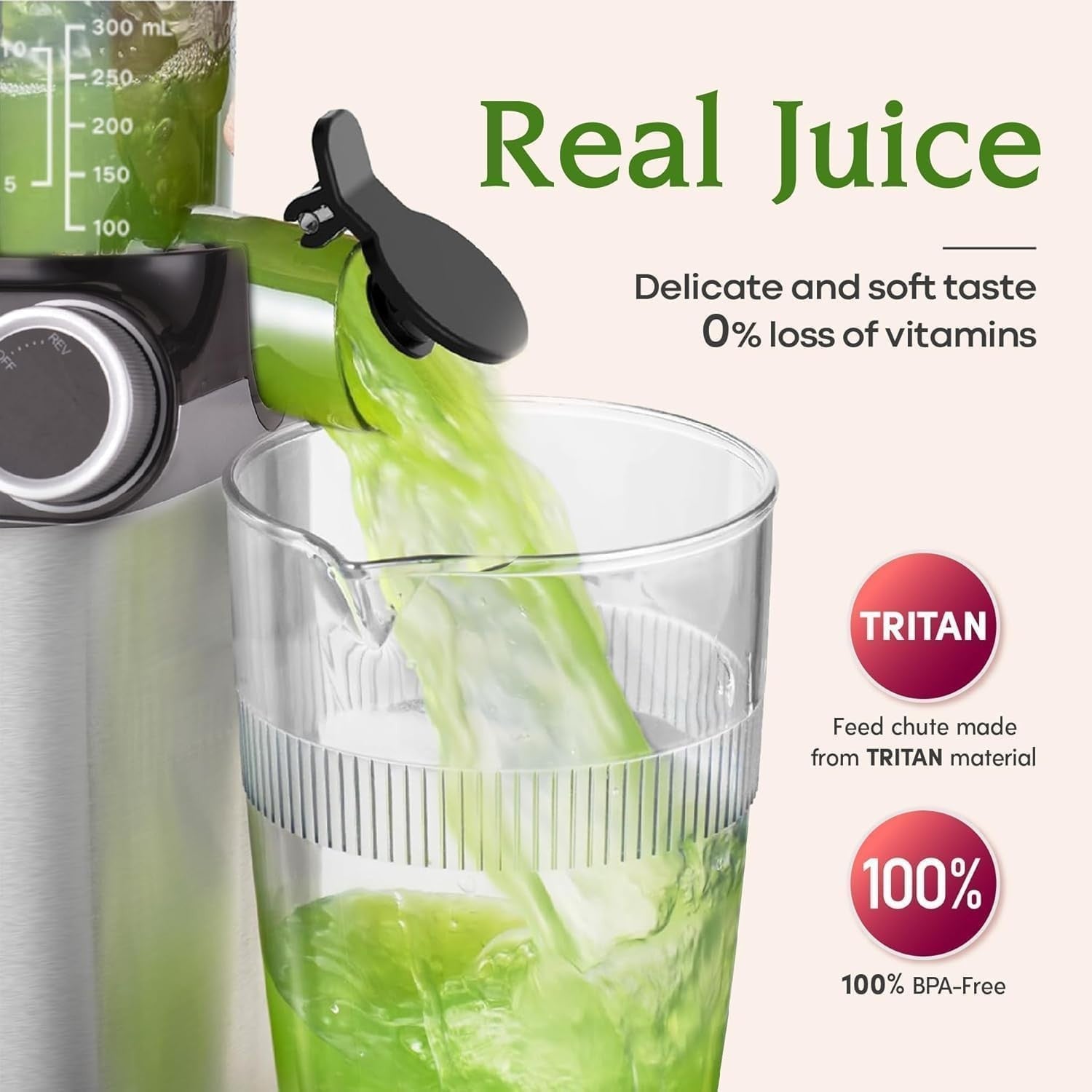 Cold Press Juicer 4.3in Wide Chute Whole Fruit 200W High Yield BPA Free Slow
