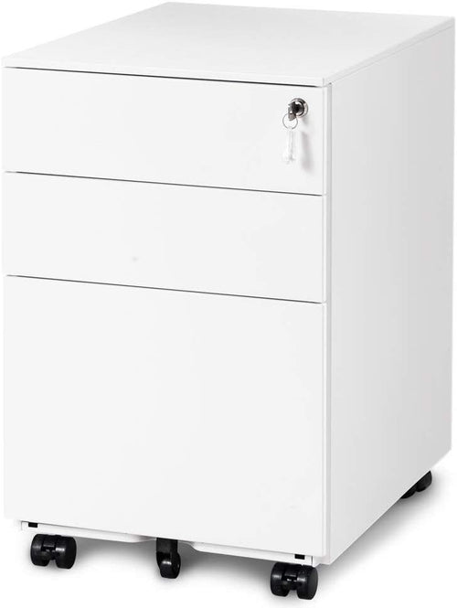 Mobile File Cabinet 3 Drawer Lockable Metal A4 Rolling Office Storage