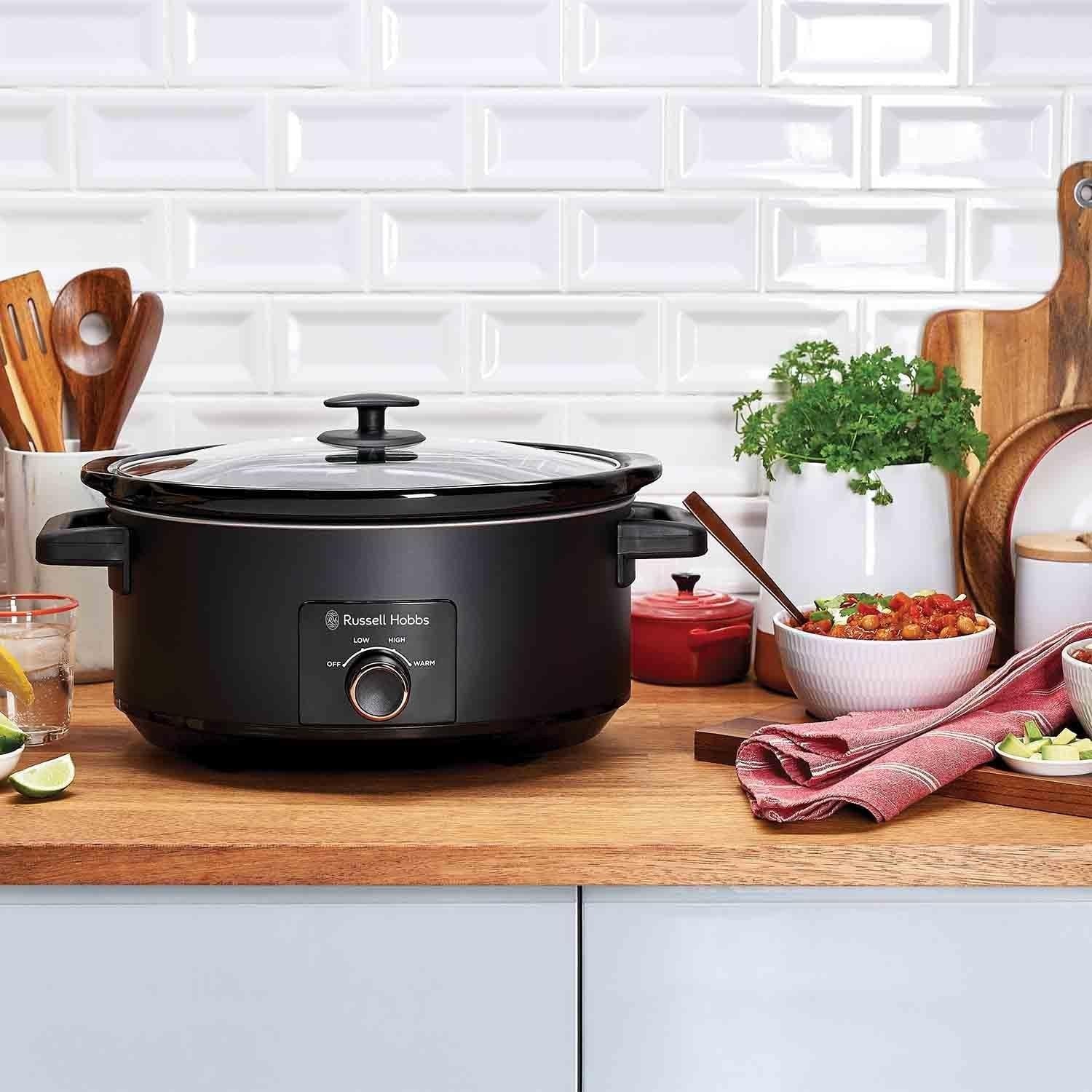 7L Electric Slow Cooker Large Pot 320W Ceramic Bowl 3 Heat Settings UK