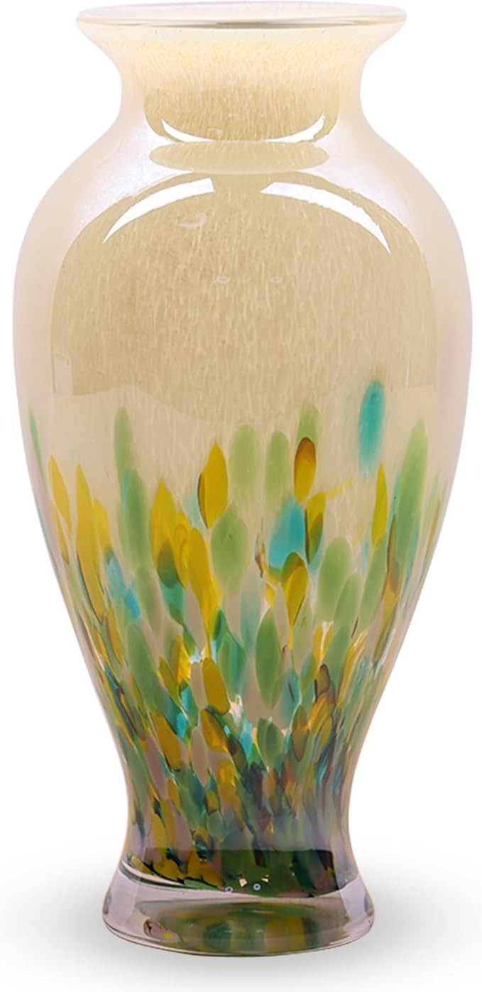 Hand Blown Glass Vase Tall 30cm Green Art Flower Vase Table Centerpiece