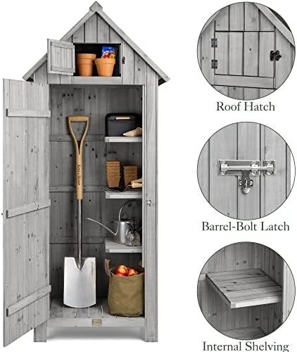 Slimline Wooden Garden Storage Shed Compact Outdoor Tool Cabinet with Shelves