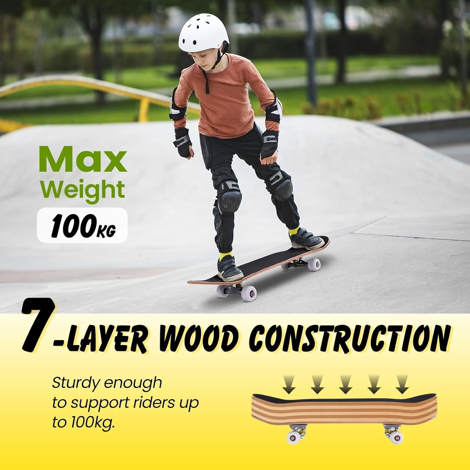 31" Complete Skateboard Maple Double Kick Trick Board ABEC-7 Wheels Adults Kids
