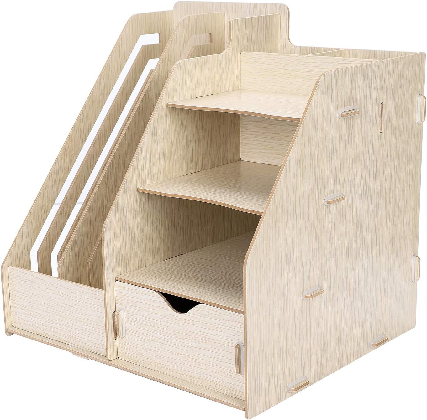 Wood Desk Organizer with Drawer & A4 File Holder – Multifunctional Storage
