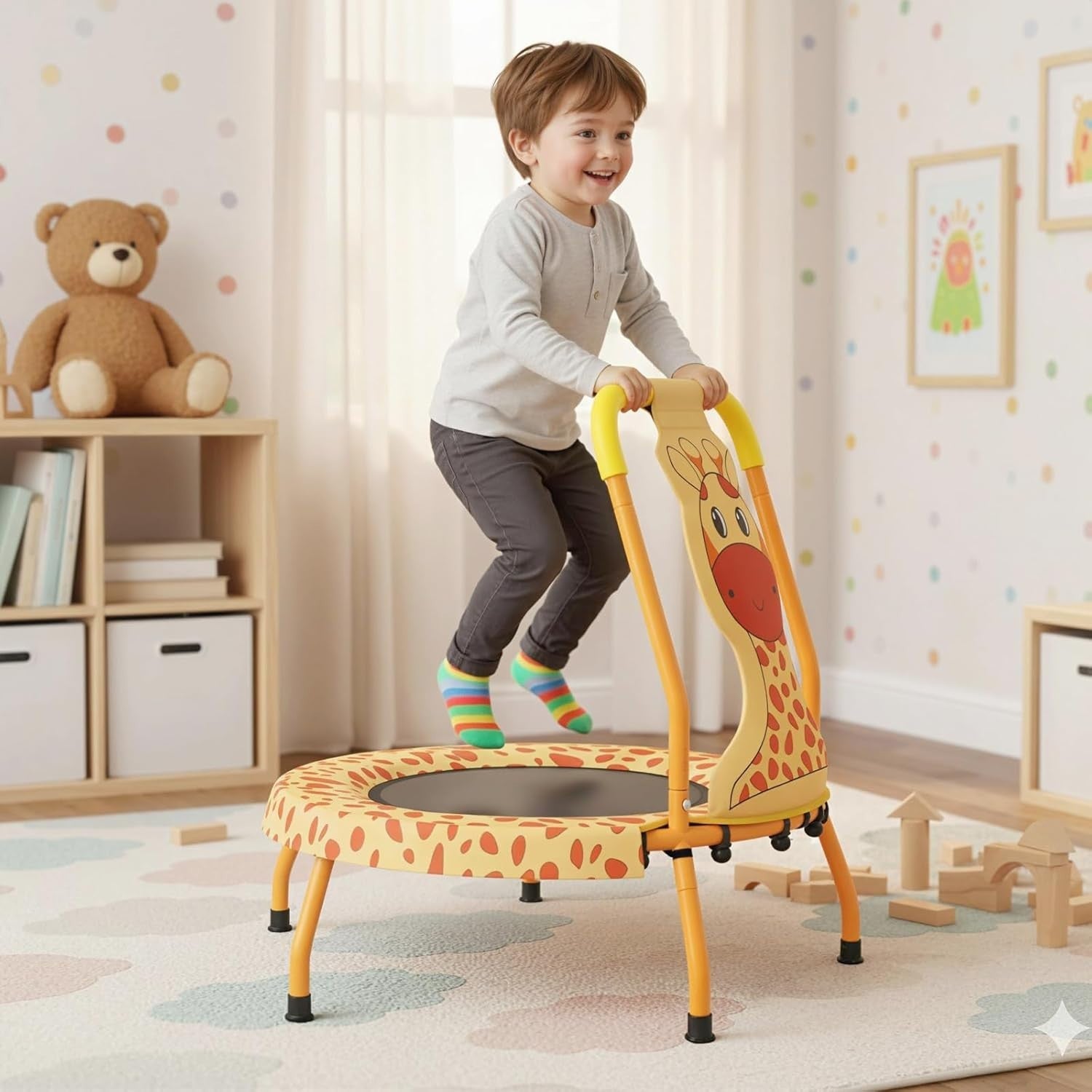 Toddler Mini Trampoline with Foam Handle Safe Kids Rebounder 80KG