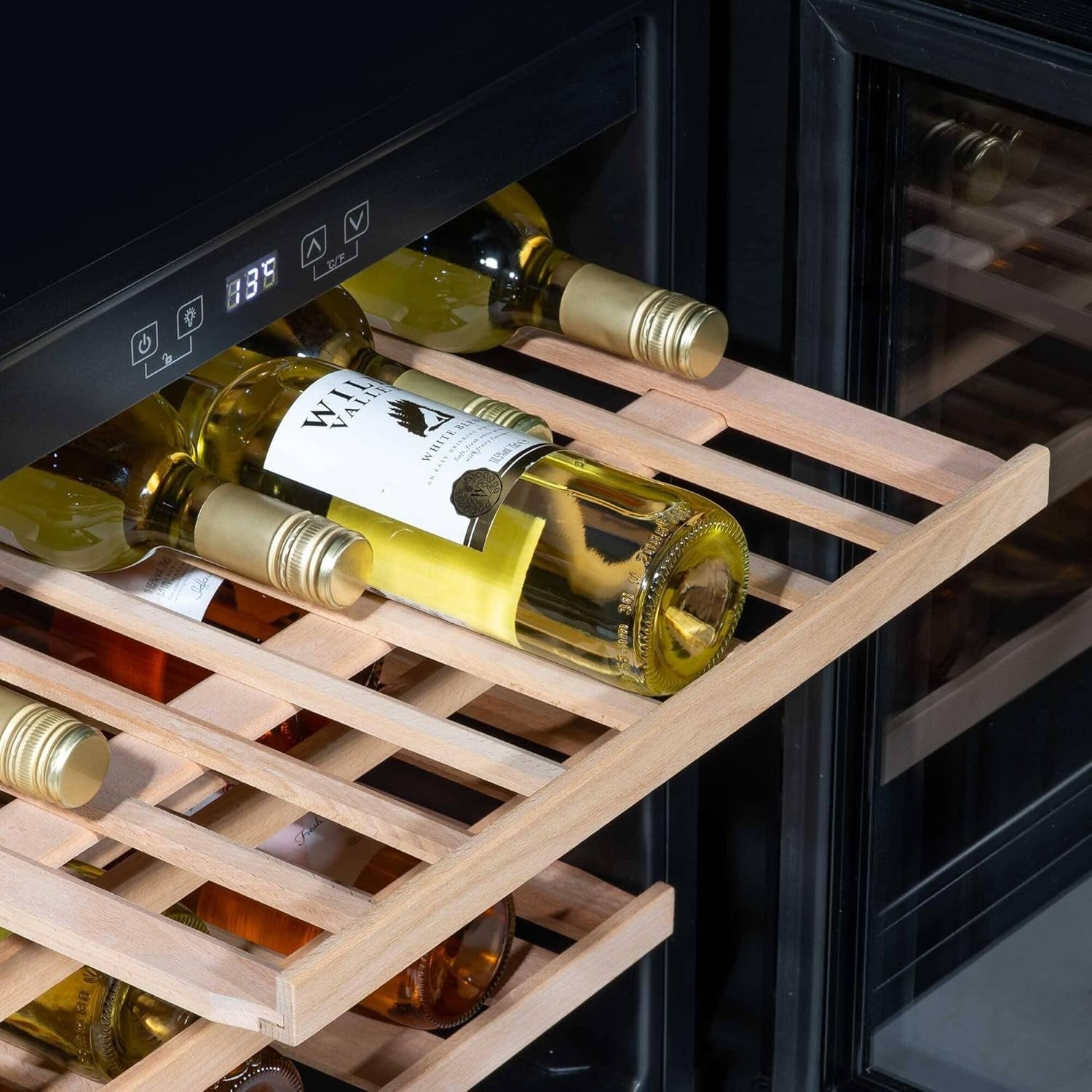 Built In Wine Cooler 36 Bottle Glass Door LED Touch Control Black 60cm