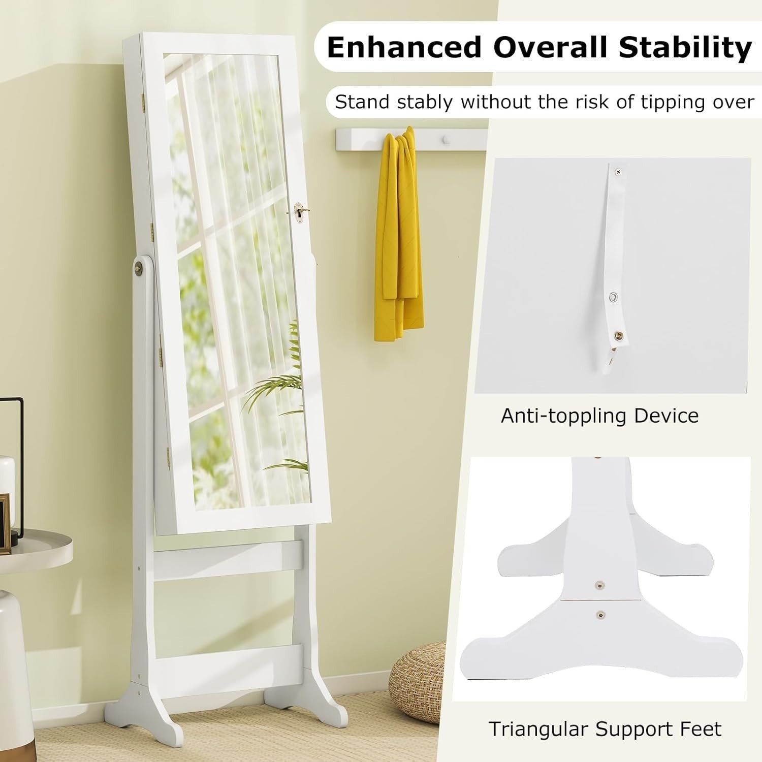 Freestanding LED Jewelry Cabinet Lockable Full Length Mirror Storage