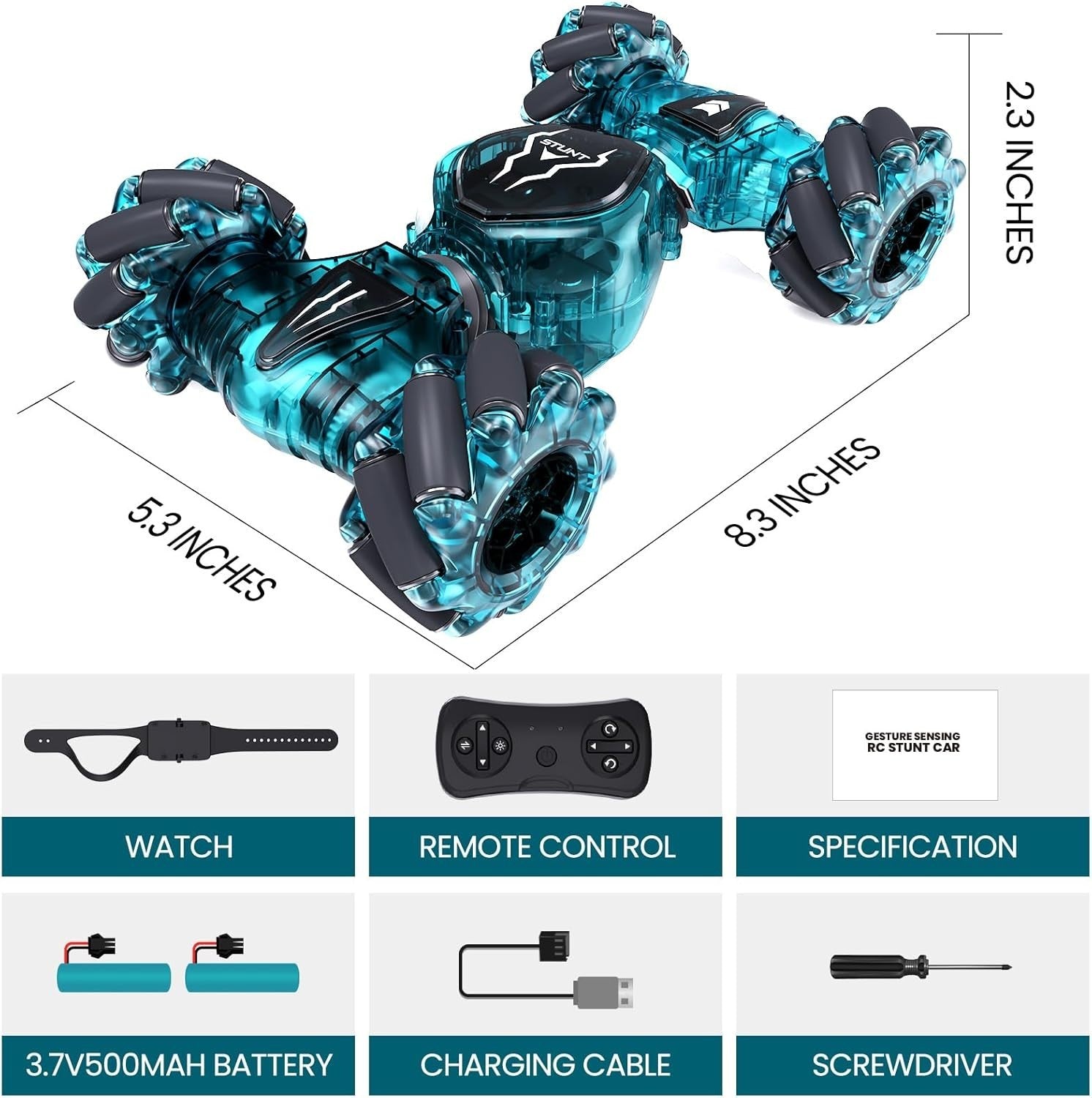 4WD Gesture Sensing RC Car – 360° Drift, LED Lights, 3 Batteries, Kids Toy