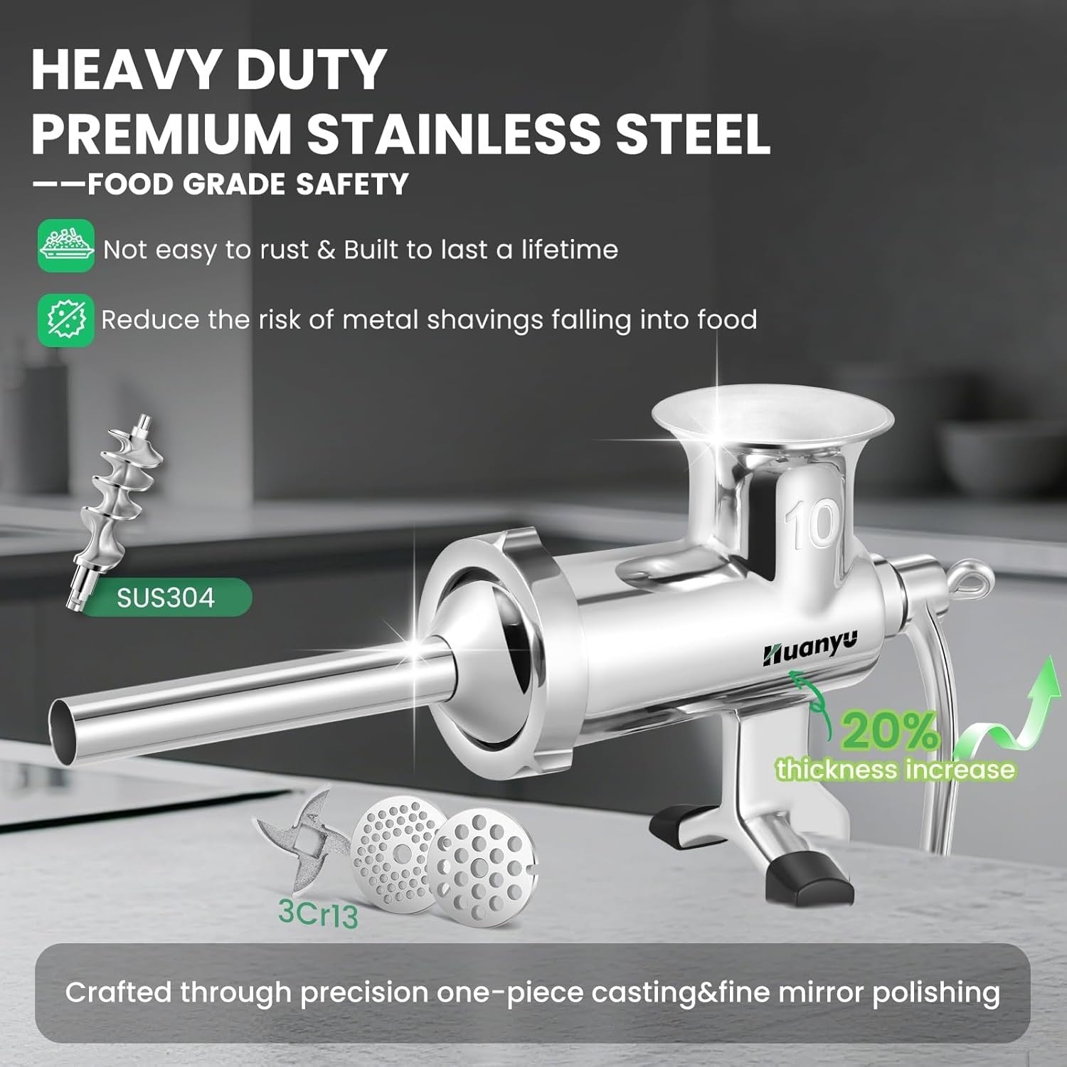 Size 10 Stainless Steel Manual Meat Grinder Sausage Maker Mincer