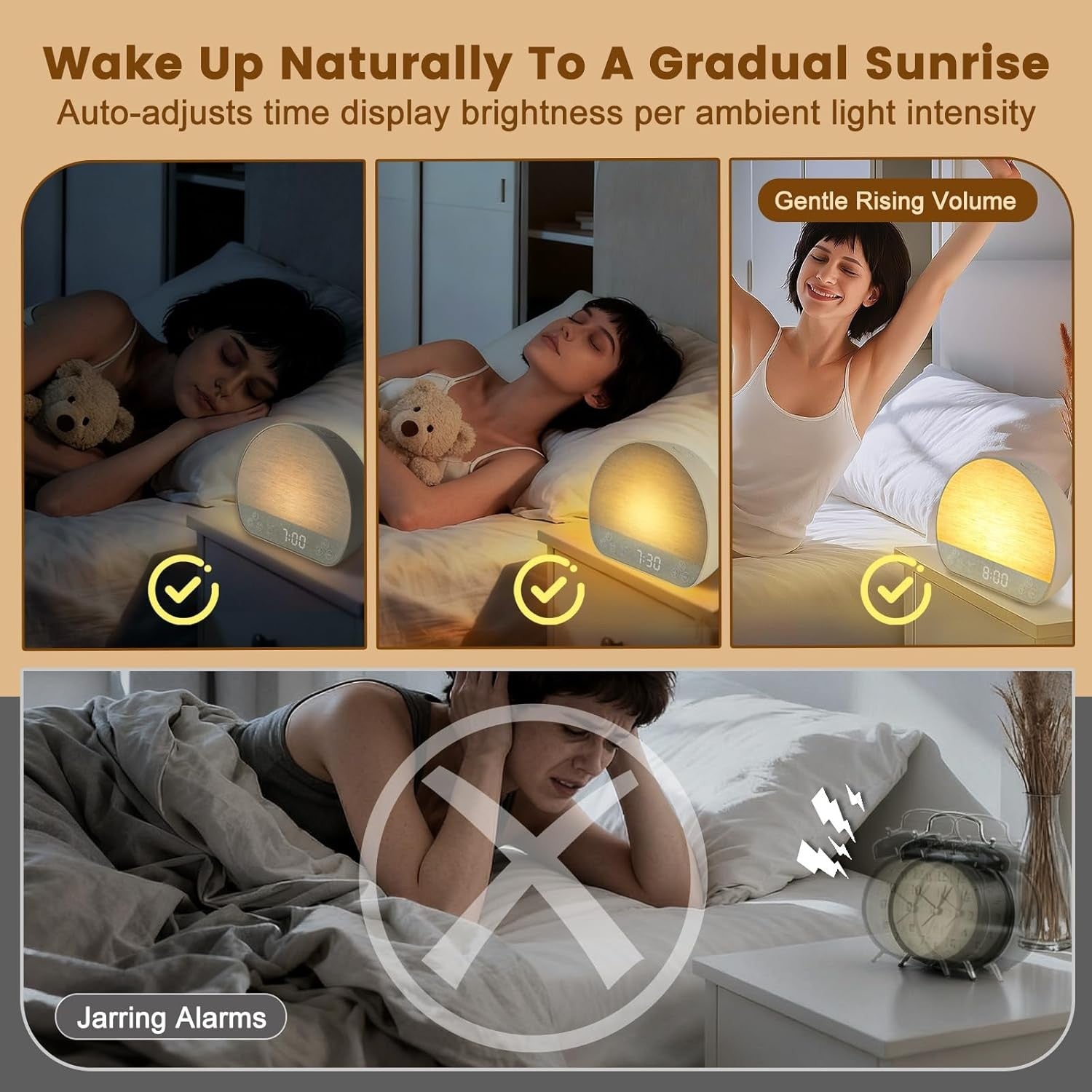 Sunrise Alarm Clock Wake Up Light Sound Machine Bluetooth Dual Alarm USB