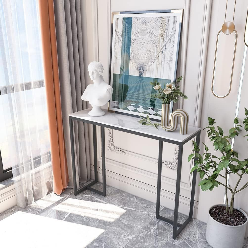 White Marble Console Table Hallway Slim 100cm | Modern Narrow Side Desk