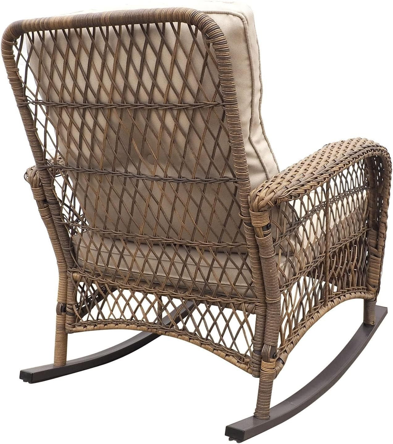 Outdoor Rattan Rocking Chair Beige Resin Wicker Patio Lounge Porch SeatOutdoor R