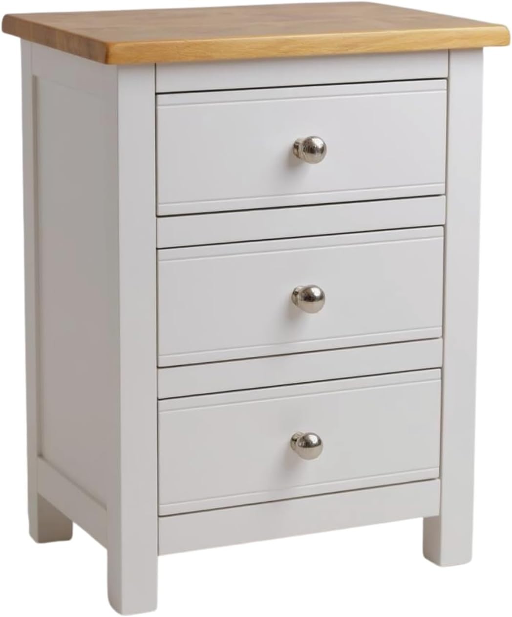 Grey 3 Drawer Bedside Table with 100% Oak Top | Solid Wood Nightstand
