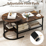 Nesting Coffee Table Set 2PCS Black Rustic Brown Faux Marble End Tables