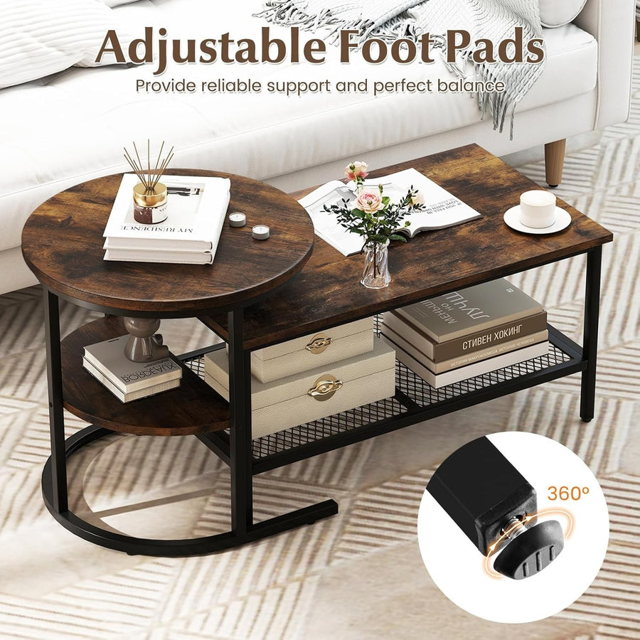 Nesting Coffee Table Set 2PCS Black Rustic Brown Faux Marble End Tables