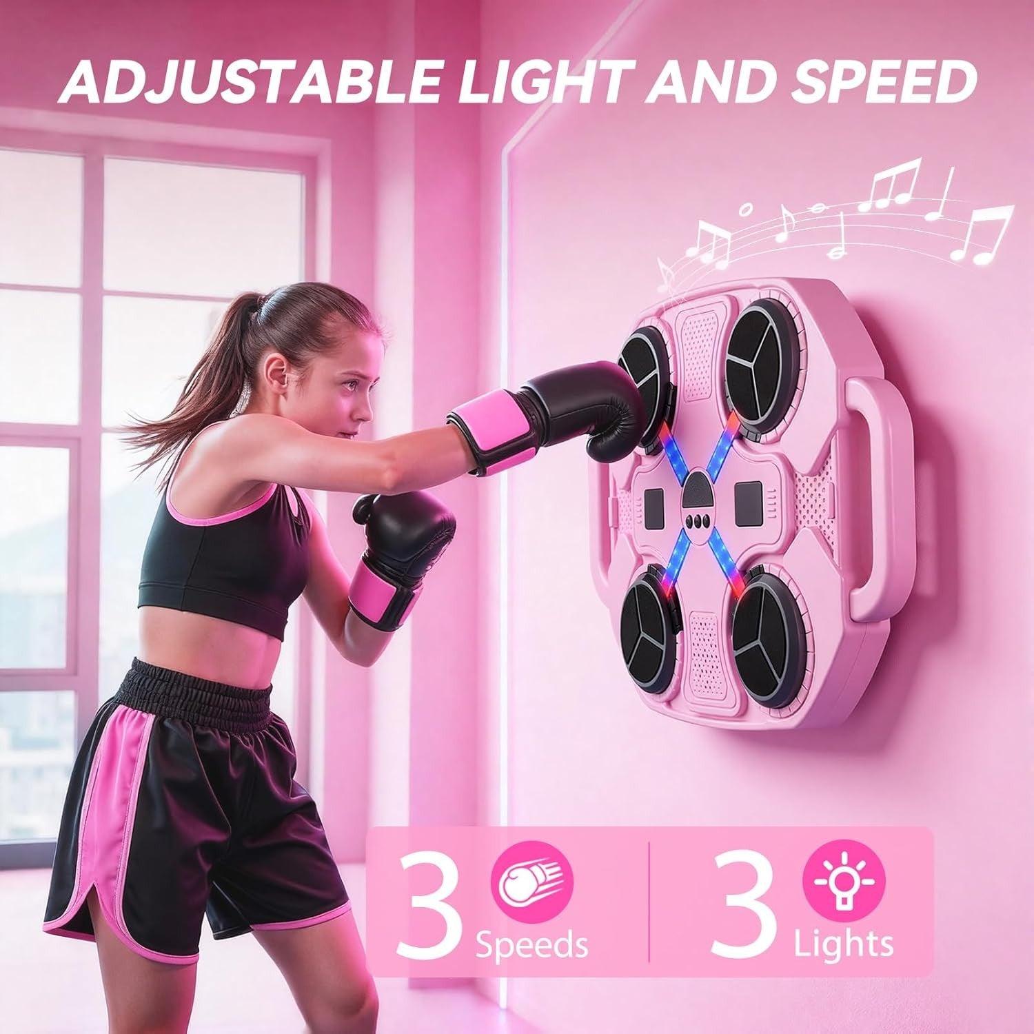 Music Boxing Machine LED Punch Pad Bluetooth Wall Mounted Kids Home Fitness